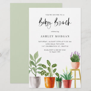 Waterverf Potlood Planten Baby Brunch Invitation