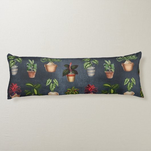 Waterverf Potlood Planten Rustic Pattern Black Lichaamskussen (Achterkant)