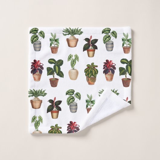Waterverf Potlood Planten Terracotta Pots Pattern Bad Handdoek (Wasdoekje)