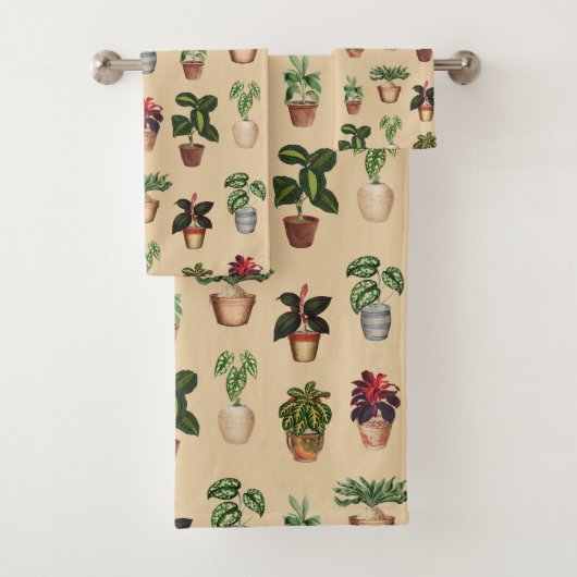 Waterverf Potlood Planten Terracotta Pots Pattern Bad Handdoek (Insitu)