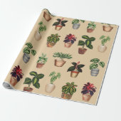 Waterverf Potlood Planten Terracotta Pots Pattern Cadeaupapier (Uitgerold)