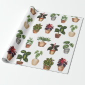 Waterverf Potlood Planten Terracotta Pots Pattern Cadeaupapier (Uitgerold)
