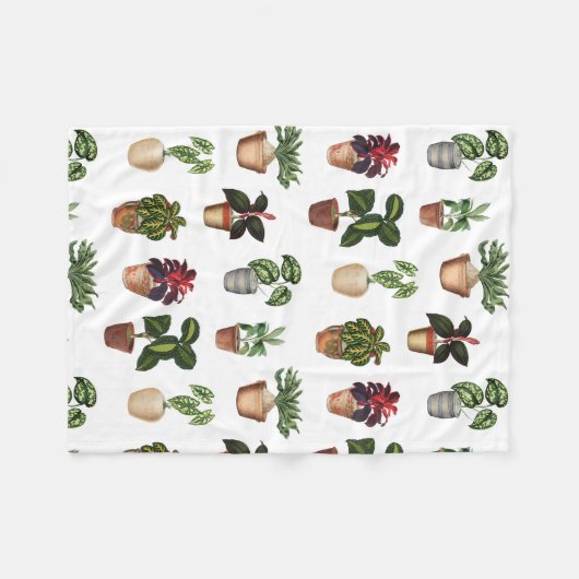 Waterverf Potlood Planten Terracotta Pots Pattern Fleece Deken (Voorkant (Horizontaal))
