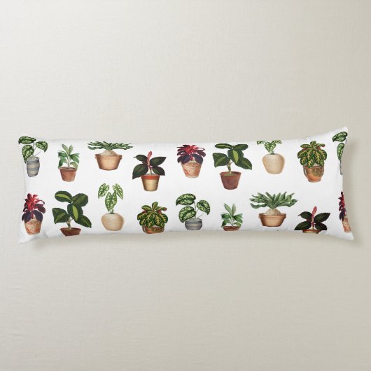 Waterverf Potlood Planten Terracotta Pots Pattern Lichaamskussen (Achterkant)