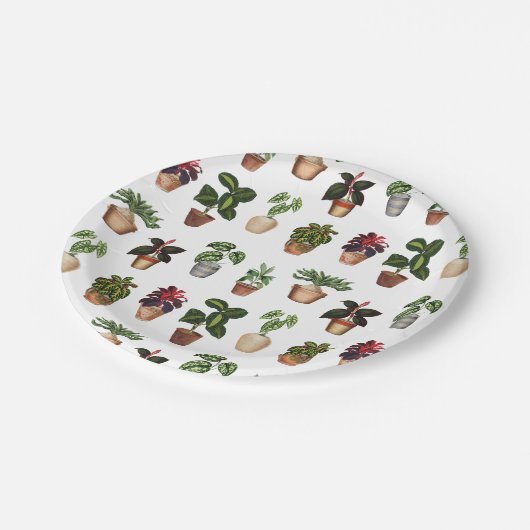 Waterverf Potlood Planten Terracotta Pots Pattern Papieren Bordje (Gekanteld)