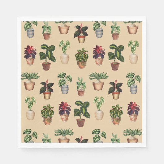 Waterverf Potlood Planten Terracotta Pots Pattern Servet (Voorkant)