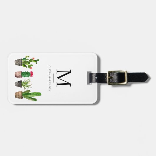 Waterverf Potlood Succulents Monogram Bagagelabel (Voorkant horizontaal)