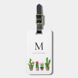 Waterverf Potlood Succulents Monogram Bagagelabel