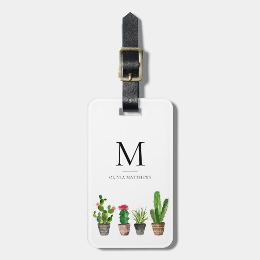 Waterverf Potlood Succulents Monogram Bagagelabel (Voorkant verticaal)