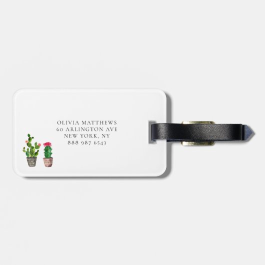 Waterverf Potlood Succulents Monogram Bagagelabel (Achterkant horizontaal)