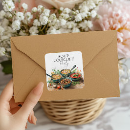 Waterverf Potluckfeest met Landelijke Soep Kookwed Vierkante Sticker
