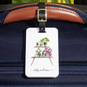 Waterverf Potplant Cactus   Chic Monogram Bagagelabel