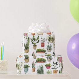 Waterverf Potplanten Patroon Inpakpapier