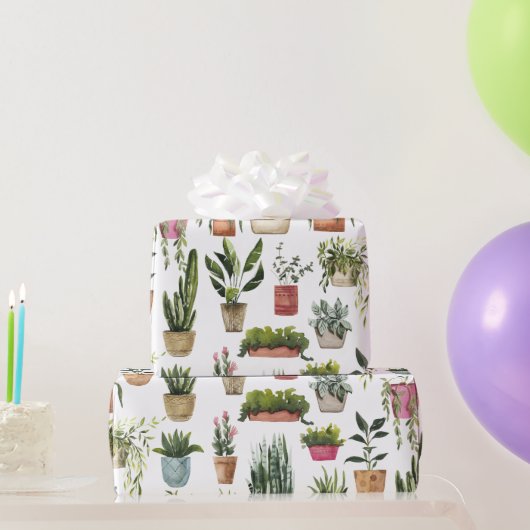 Waterverf Potplanten Patroon Inpakpapier (Feestgeschenken)