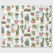 Waterverf Potplanten Patroon Inpakpapier (Vlak)