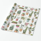 Waterverf Potplanten Patroon Inpakpapier (Uitgerold)