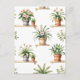 Waterverf Potplanten Plank Patroon Briefkaart