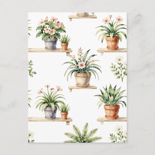 Waterverf Potplanten Plank Patroon Briefkaart (Voorkant)