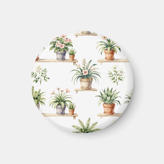 Waterverf Potplanten Plank Patroon Magneet (Voorkant)