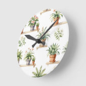Waterverf Potplanten Plank Patroon Ronde Klok (Hoek)