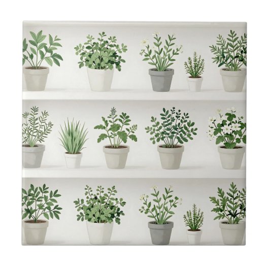 Waterverf Potplanten Plank Patroon Tegeltje (Voorkant)