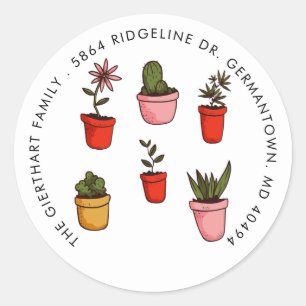 Waterverf Potplanten Succulenten Retouradres Ronde Sticker