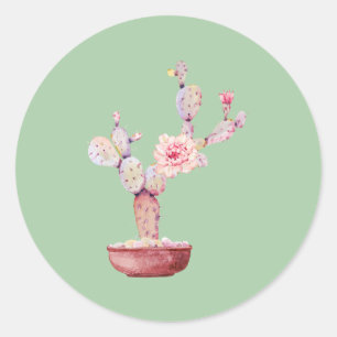 Waterverf Potted Cactus Ronde Sticker