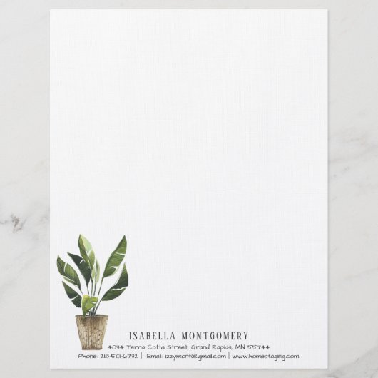 Waterverf Potted Plant Letterhead - Gepersonalisee Briefhoofd (Voorkant)