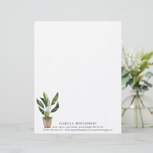 Waterverf Potted Plant Letterhead - Gepersonalisee Briefhoofd (Staand voorkant)