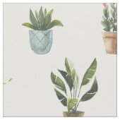 Waterverf Potted Planten Pattern Fabric Stof (Close Up)