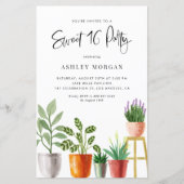 Waterverf Potted Planten Sweet 16 Party Invitation (Voorkant)
