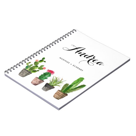 Waterverf Potted Succulents Gepersonaliseerd Notit Notitieboek (Linkerzijde)