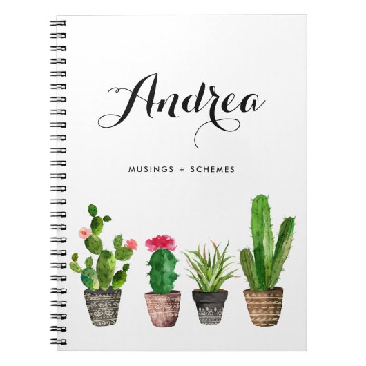 Waterverf Potted Succulents Gepersonaliseerd Notit Notitieboek (Voorkant)