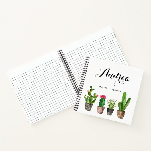 Waterverf Potted Succulents gepersonaliseerd vierk Notitieboek (Binnen)