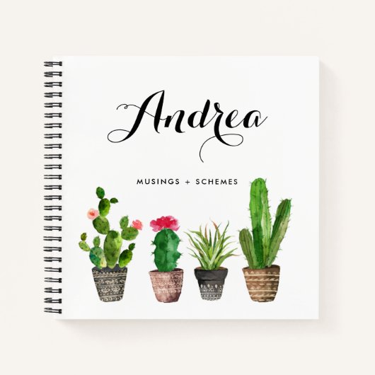 Waterverf Potted Succulents gepersonaliseerd vierk Notitieboek (Voorkant)