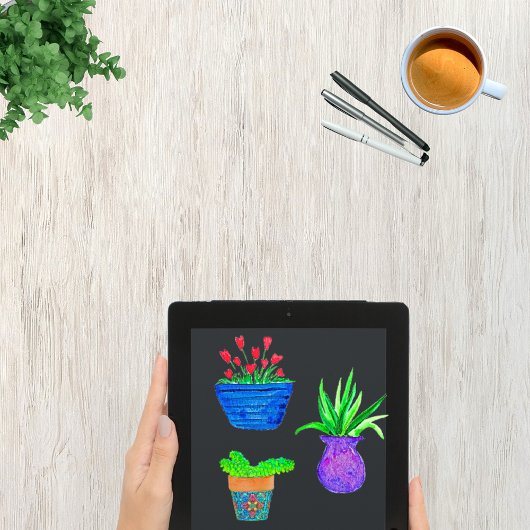 Waterverf potten Planten botanische verpakking Sticker