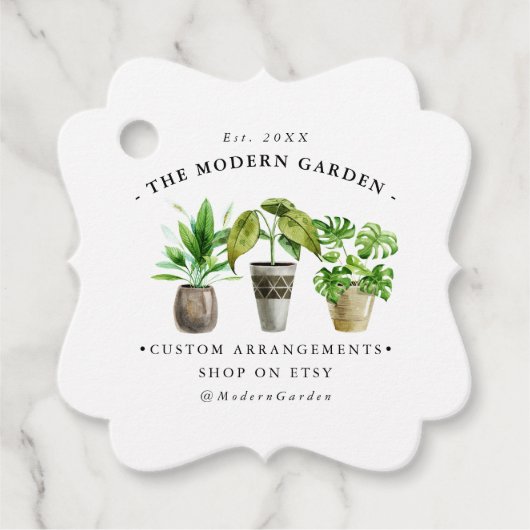Waterverf potten Planten | Business Hang Label (Voorkant)