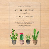 Waterverf Potten Succulenten en Cactus Bruiloft Acryl Uitnodigingen (Voorkant)