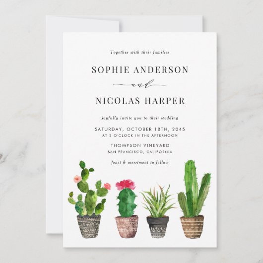 Waterverf Potten Succulenten en Cactus Bruiloft Kaart (Voorkant)