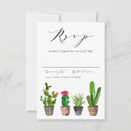 Waterverf Potten Succulenten en Cactus Bruiloft RSVP Kaartje (Voorkant)