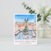 Waterverf Praag Kerstmarkten Tsjechië Feestdagenkaart (Staand voorkant)