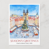 Waterverf Praag Kerstmarkten Tsjechië Feestdagenkaart (Voorkant)