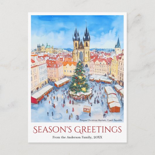 Waterverf Praag Kerstmarkten Tsjechië Feestdagenkaart (Voorkant)