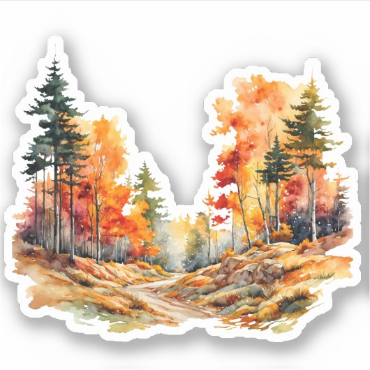 Waterverf Prachtig bos in de Herfst Sticker (Voorkant)