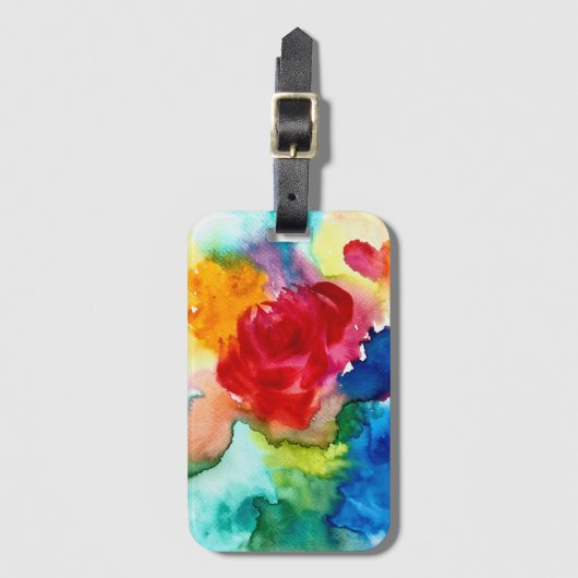Waterverf prachtige abstracte roos kunst bagagelabel (Voorkant (verticaal))