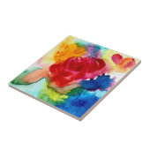Waterverf prachtige abstracte roos kunst tegeltje (Zijkant)