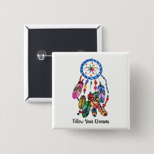 Waterverf prachtige regenboogdroomvanger vierkante button 5,1 cm (Voorkant /achterkant)