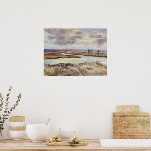Waterverf prairie landschap. Oekraïense kunst Poster (Keuken)