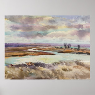 Waterverf prairie landschap. Oekraïense kunst Poster