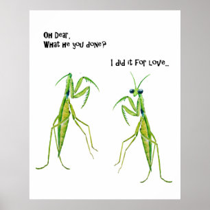 Waterverf Praying Mantis Funny Joke Poster